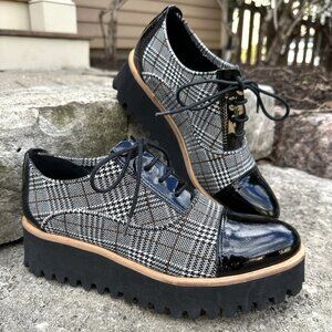 ALL BLACK Plaid Patent Toe Oxfords Size 40 (9)